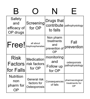 Osteoporosis and Falls Bingo Card