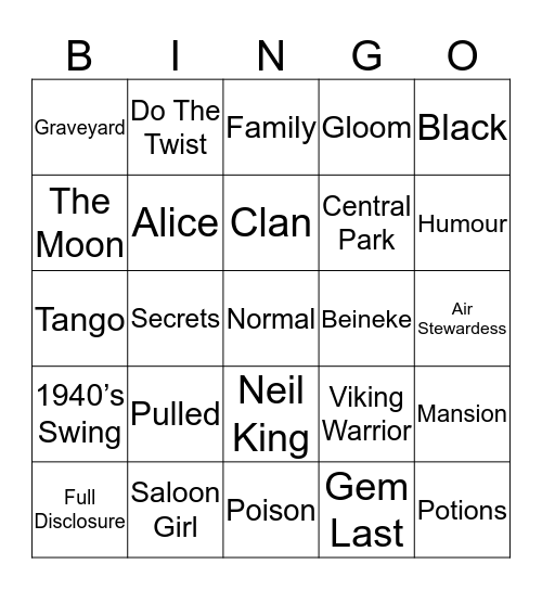 The Addams Family Bingo Card