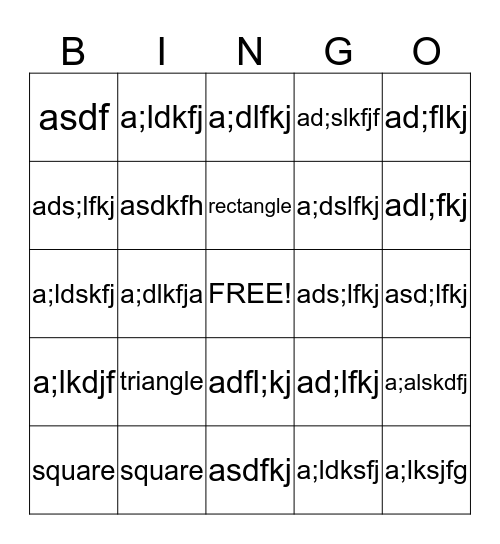 Geometry Bingo Card