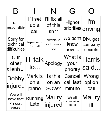 Collain Bingo Card