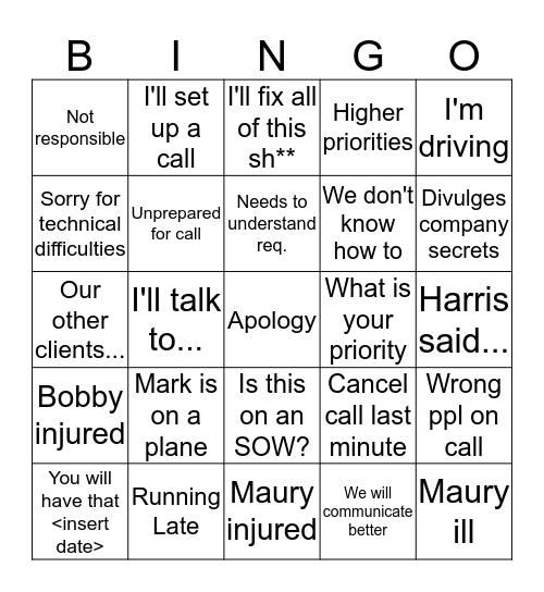 Collain Bingo Card