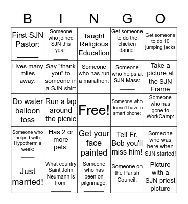 St. John Neumann PICNIC BINGO! Bingo Card