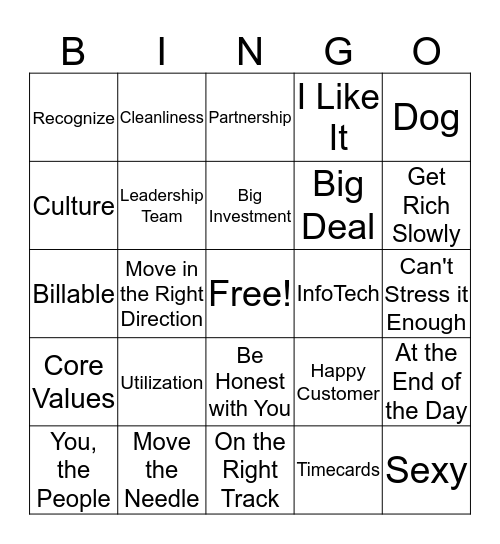 All Employee Bingo Card