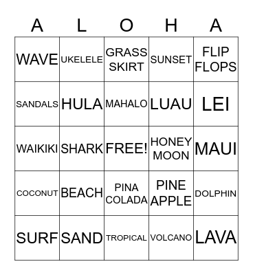HAWAIIAN BINGO! Bingo Card