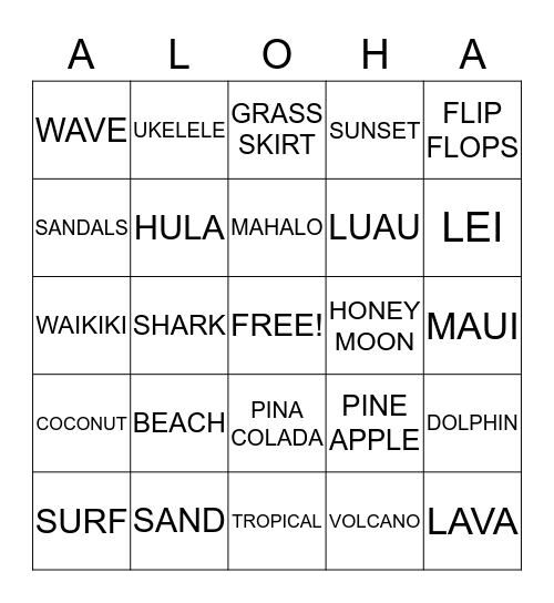 HAWAIIAN BINGO! Bingo Card