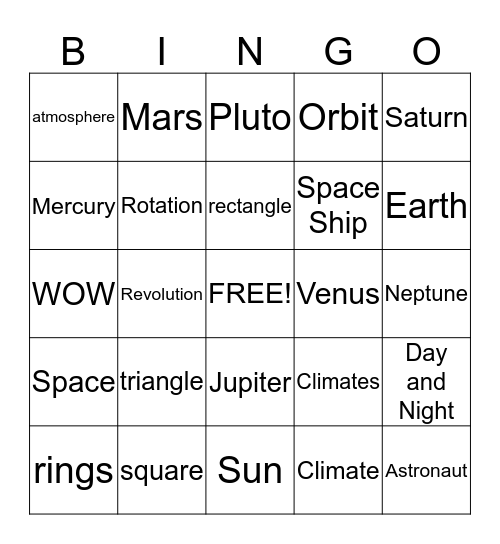SPACE RACE Bingo Card