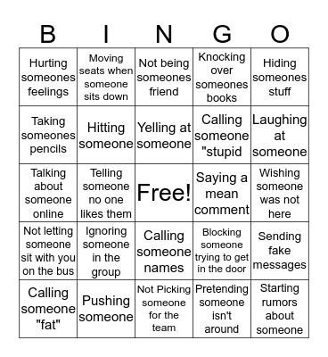 Bully BINGO Card
