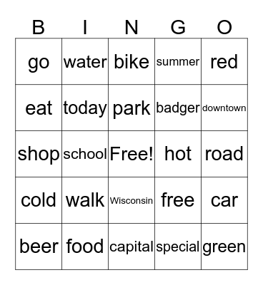 "Words" Bingo Card