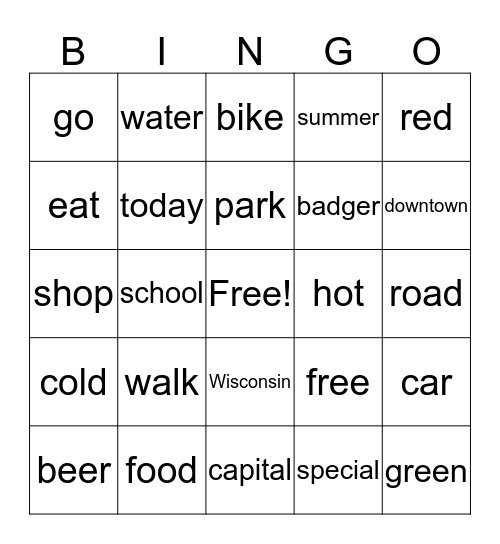 "Words" Bingo Card