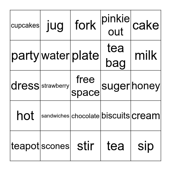 Tea Party Bingo Card