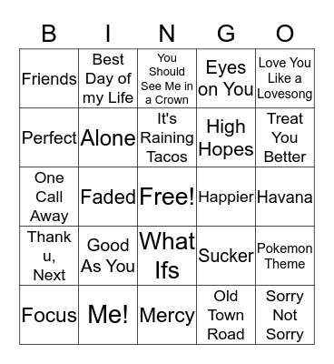 Song Bingo Card