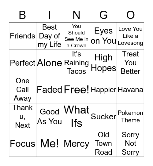 Song Bingo Card