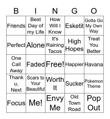 Song Bingo Card