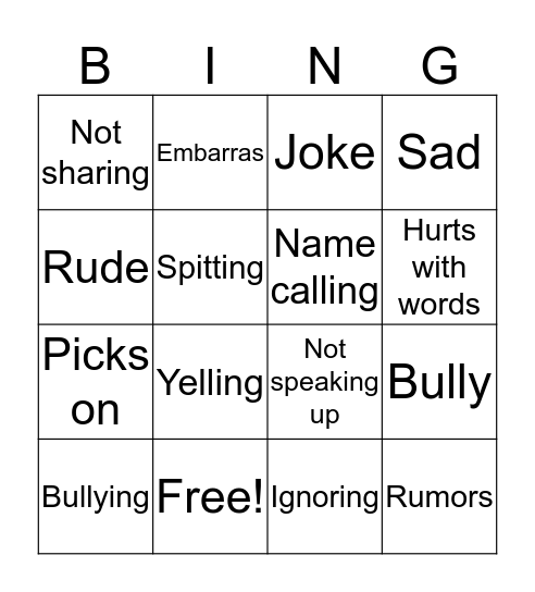 Bully BINGO Card