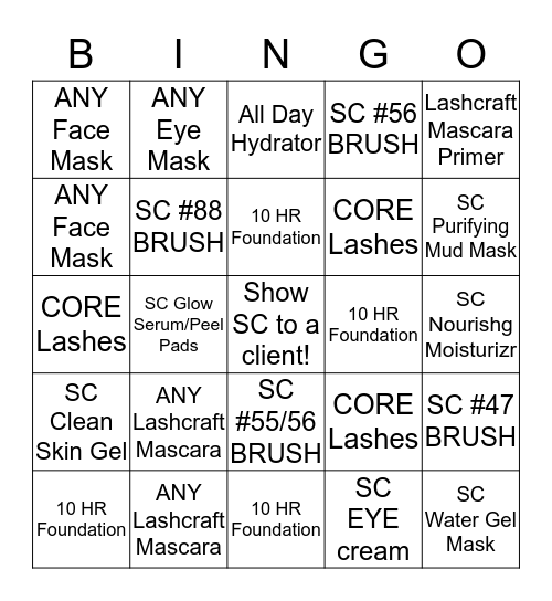 Sephora Collection Contest 2019 Bingo Card