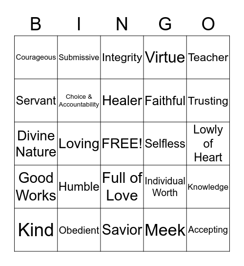 Christlike Attributes Bingo Card