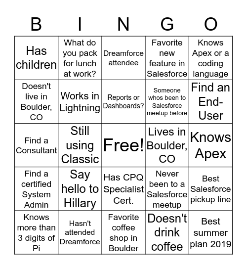 Boulder Women in Tech Bingo Card