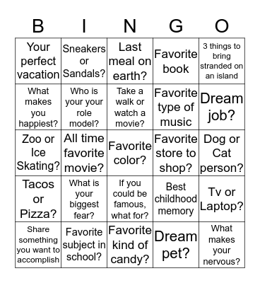 Girls Circle Bingo Card