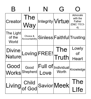 Christlike Attributes Bingo Card