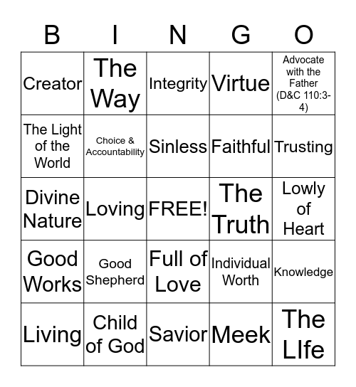 Christlike Attributes Bingo Card