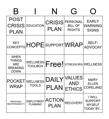 WRAP Bingo Card