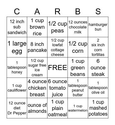CARB BUCKS Bingo Card
