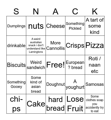 Vali Food Bingo  Bingo Card