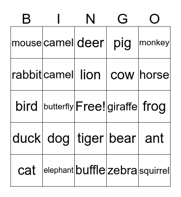 ANIMALS BINGO Card