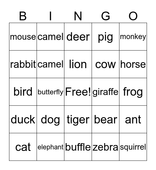 ANIMALS BINGO Card