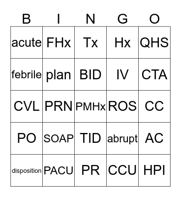 Health Records! Bingo Card