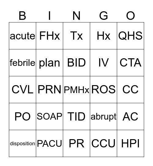 Health Records! Bingo Card