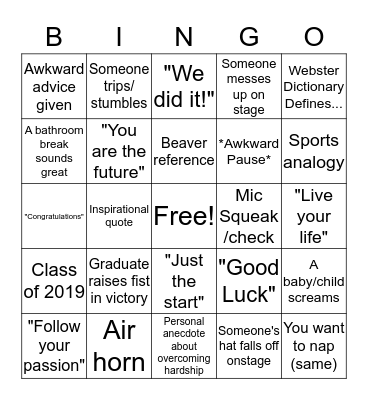 Commencement Bingo Card