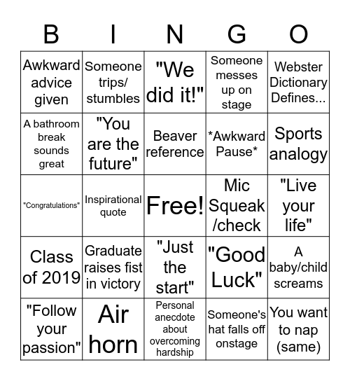 Commencement Bingo Card
