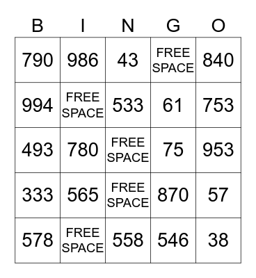 THREE DIGIT MATH Bingo Card