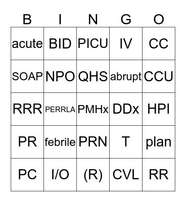 Health Records! Bingo Card