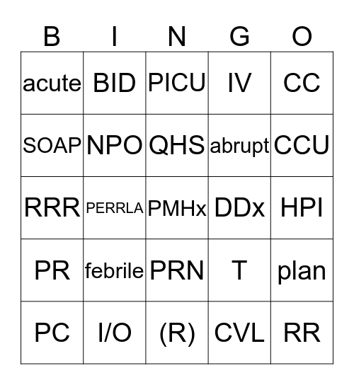 Health Records! Bingo Card