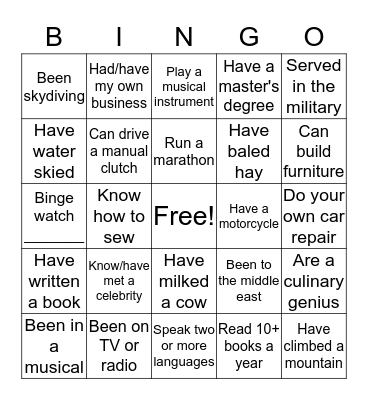 Getting to Know You Bingo Card