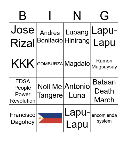 History of the Philippines Bingo Card