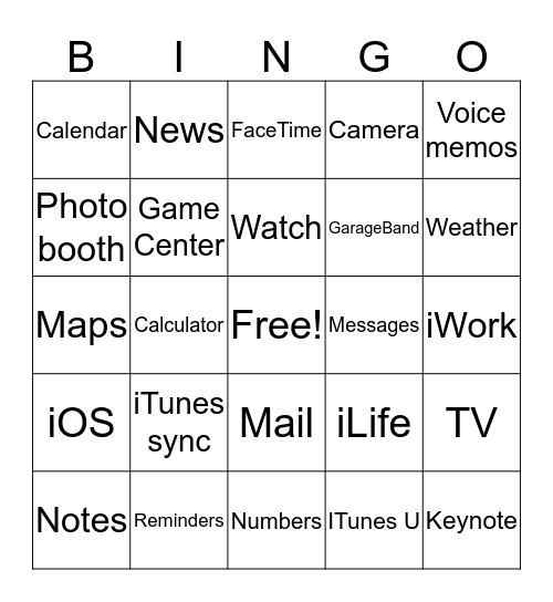 iPad bingo Card