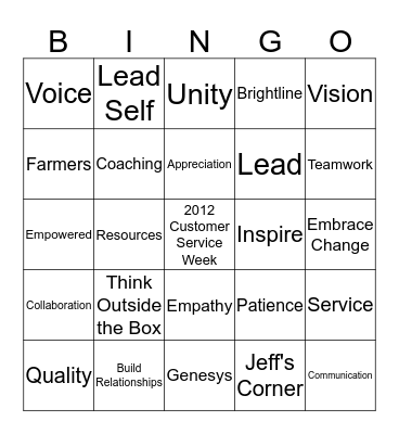 Be the One Bingo Card