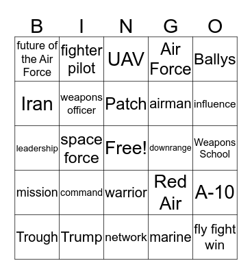 Weapons School Graduation        text 303-929-7486 when you get Bingo Card