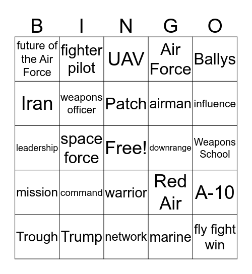 Weapons School Graduation        text 303-929-7486 when you get Bingo Card