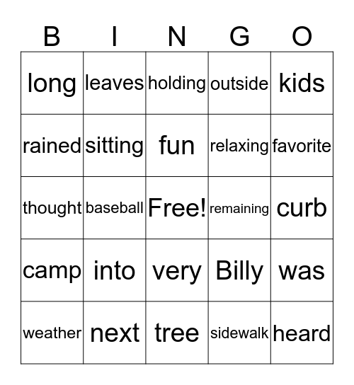 Camping Adventure BINGO Card