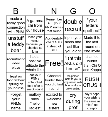 RUSH  Bingo Card