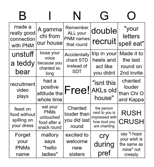 RUSH Bingo Card