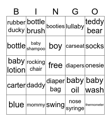 Desiree and Clints Baby Shower Bingo Card