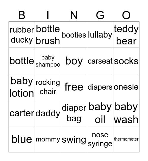 Desiree and Clints Baby Shower Bingo Card