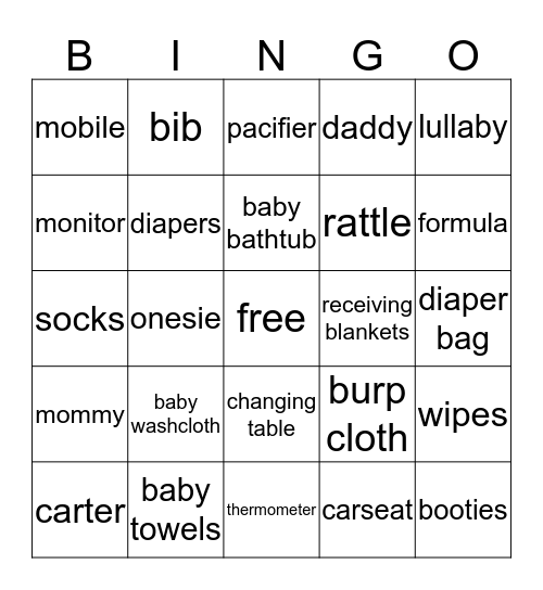 Desiree and Clints Baby Shower Bingo Card