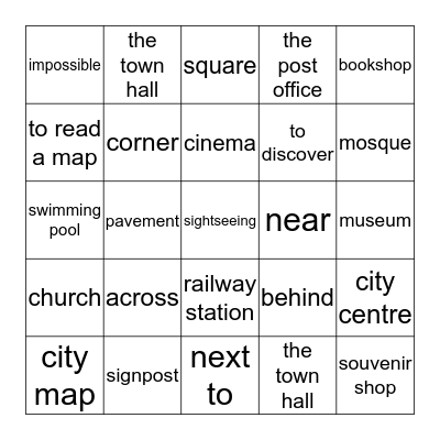 English Bingo Card