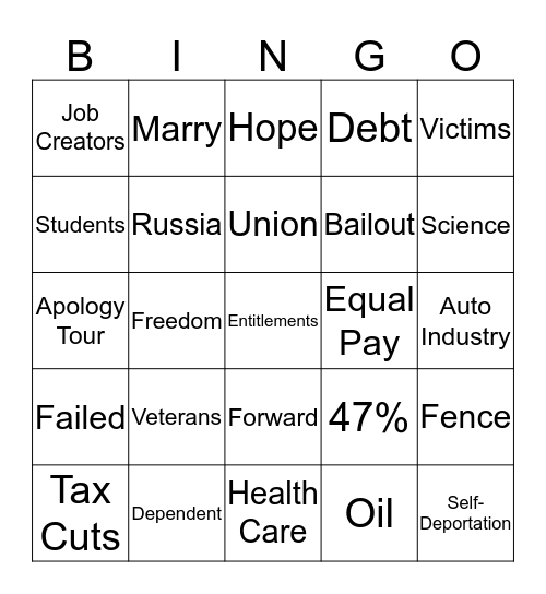 Presidential Debate Bingo Card